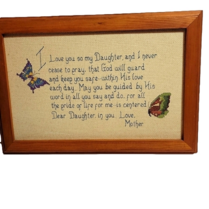 𝅺vintage framed cross-stitch mother-daughter butterflies